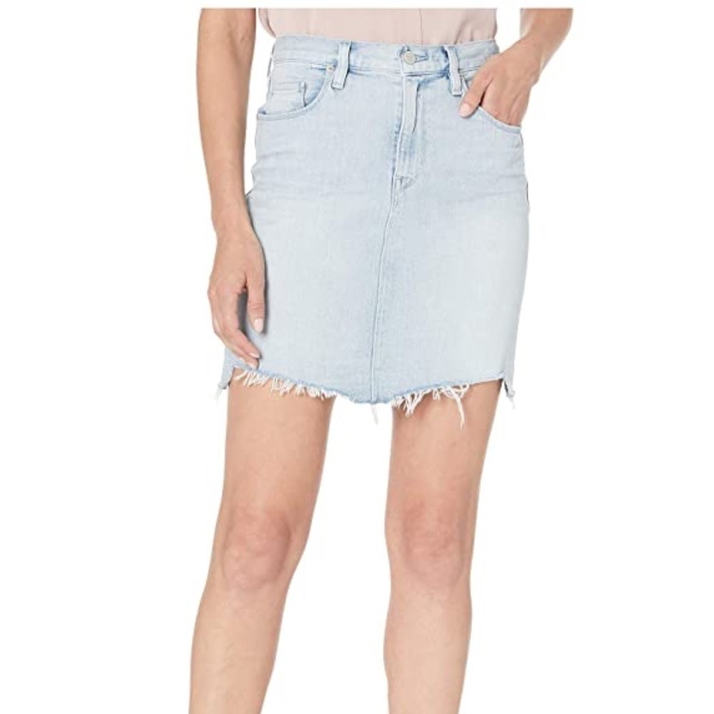 Hudson Lulu Cotton Blend Light Wash Denim Raw Hem Mini Skirt • Size 26 🔴